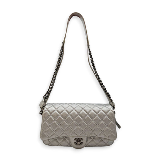 Quilted Flap Metallic Silver Shoulder Bag in Calfskin Ruthenium hardware CL2601-19060 7