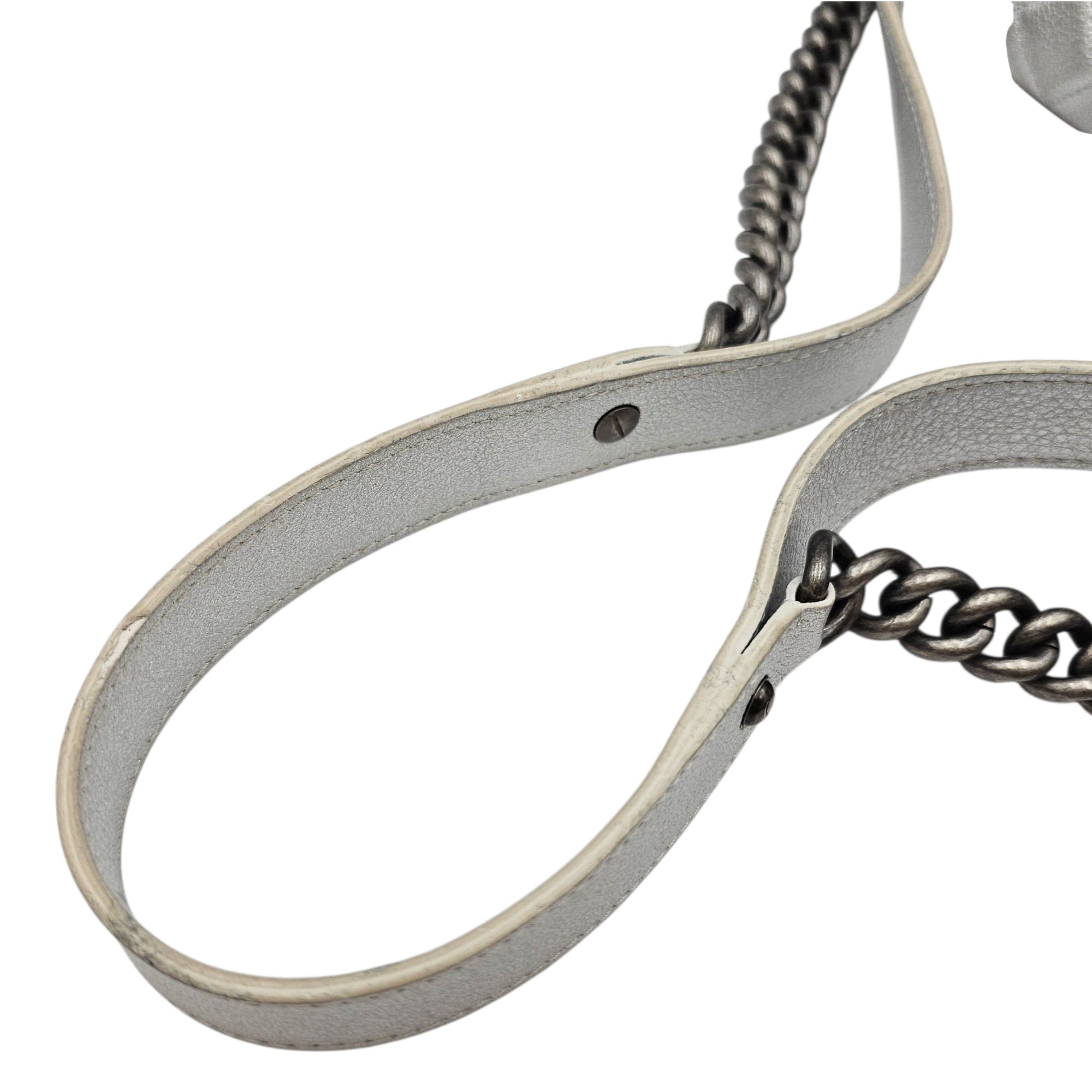 Quilted Flap Metallic Silver Shoulder Bag in Calfskin Ruthenium hardware CL2601-19060 8