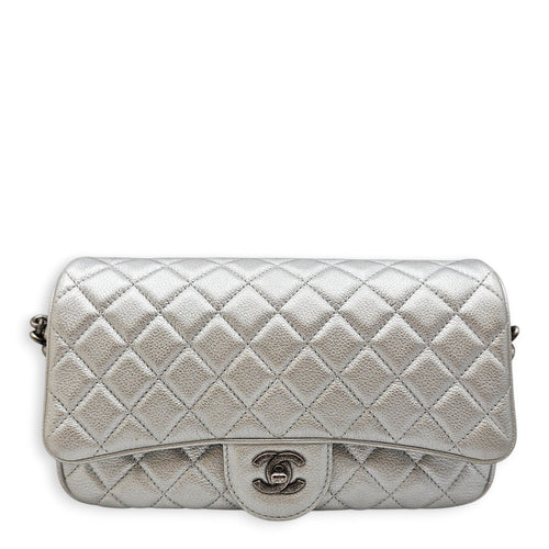 Quilted Flap Metallic Silver Shoulder Bag in Calfskin Ruthenium hardware CL2601-19060 1