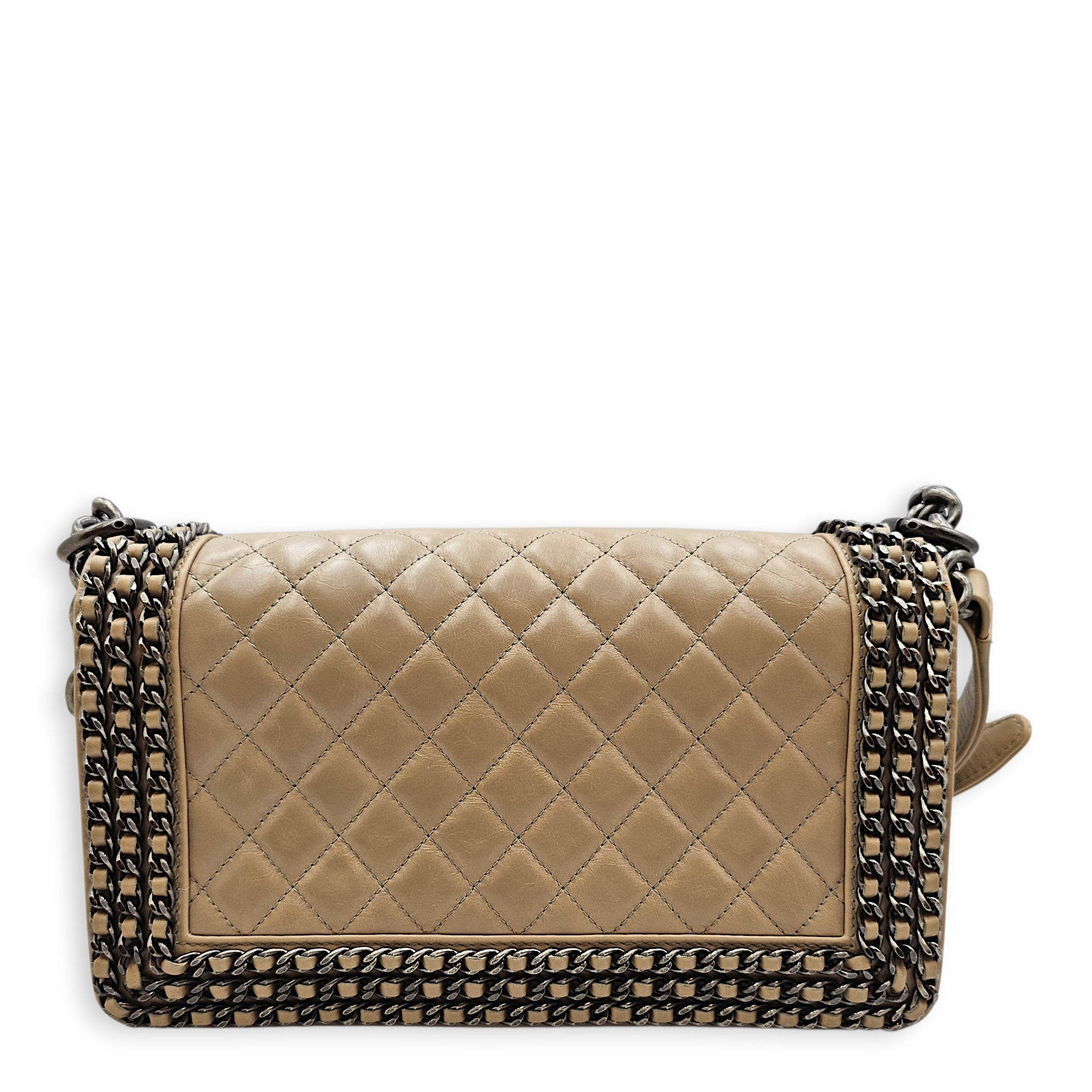 Quilted CC Le Boy Medium Brown Shoulder Bag in Calfskin Ruthenium hardware CL2601-19062 2