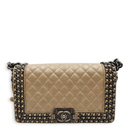 Quilted CC Le Boy Medium Brown Shoulder Bag in Calfskin Ruthenium hardware CL2601-19062 1