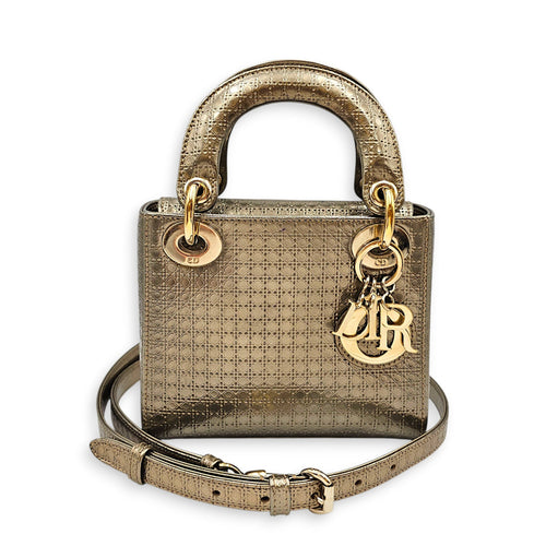 Lady Dior Mini Gold Top Handle Bag in Metallic Gold hardware CL2601-19087 12