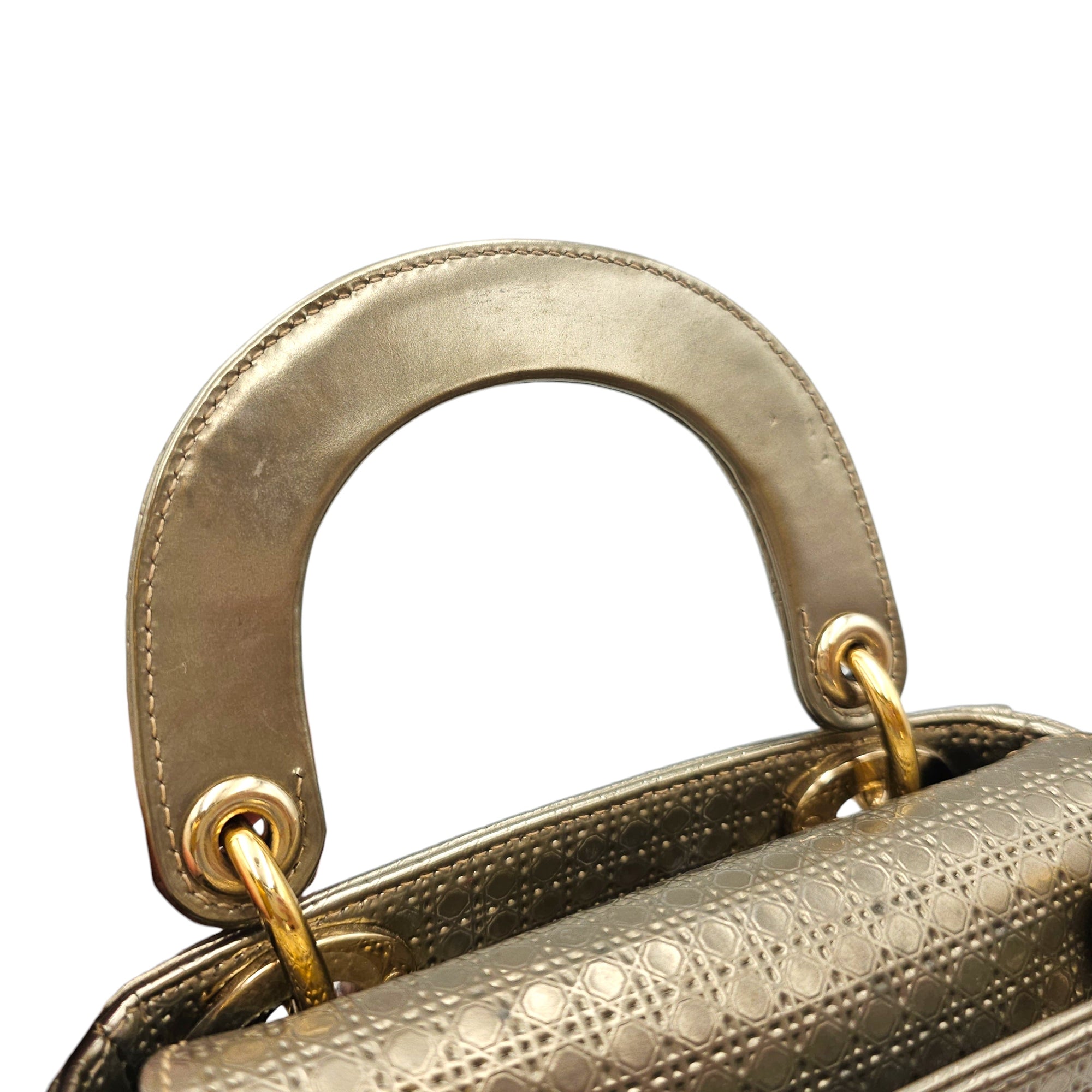 Lady Dior Mini Gold Top Handle Bag in Metallic Gold hardware CL2601-19087 13