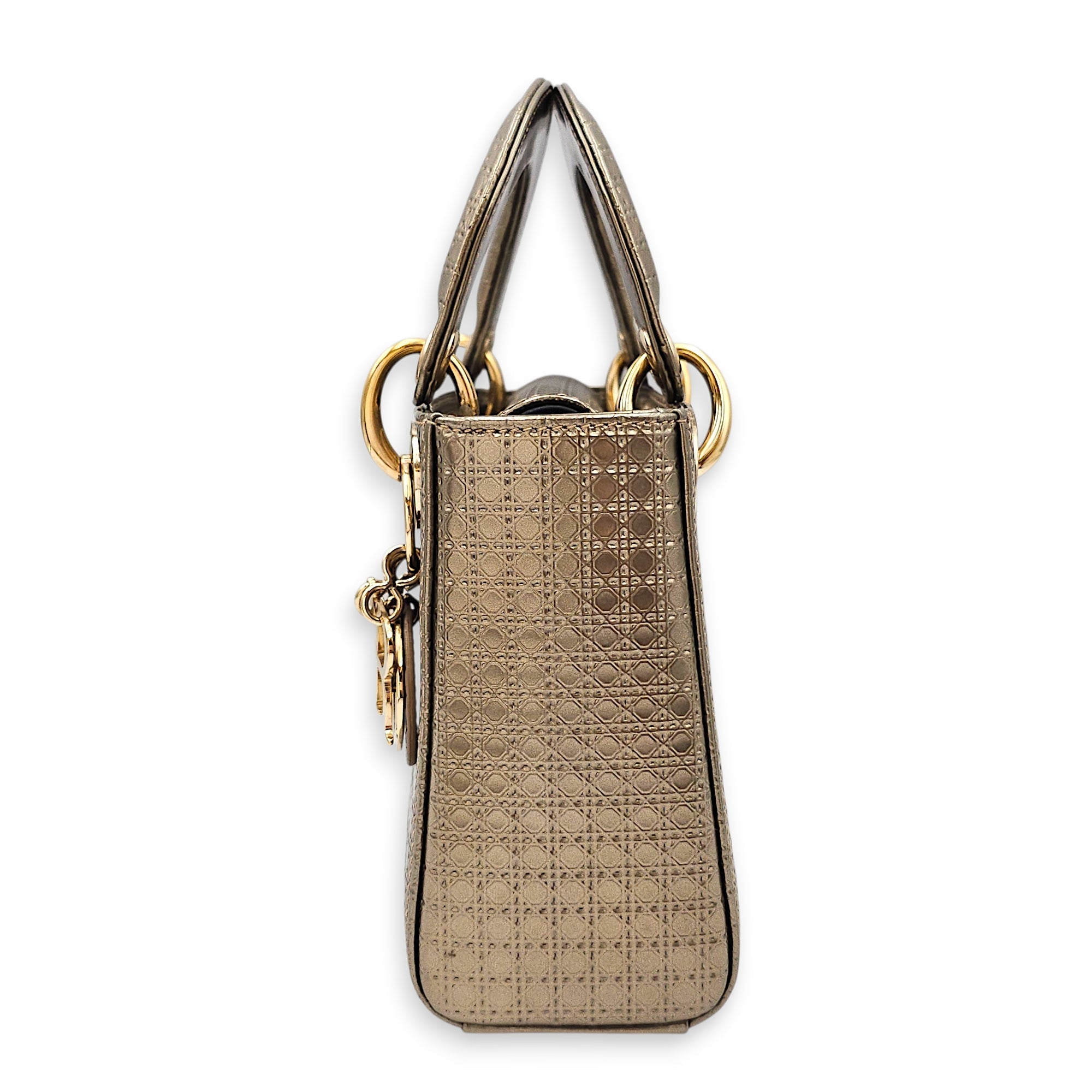 Lady Dior Mini Gold Top Handle Bag in Metallic Gold hardware