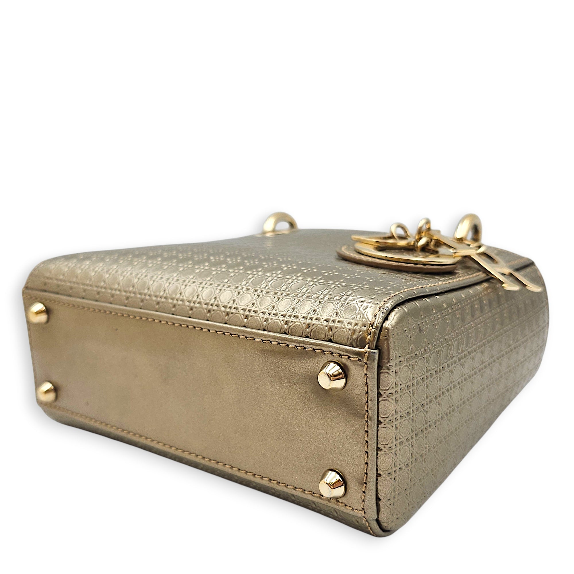 Lady Dior Mini Gold Top Handle Bag in Metallic Gold hardware CL2601-19087 7