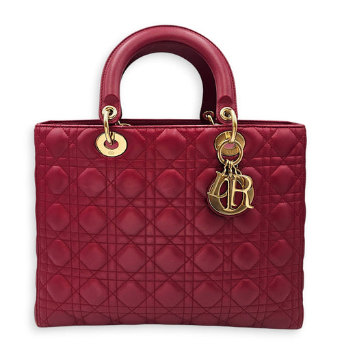 Large Lady Dior 32 Red Top Handle Bag in Lambskin Gold hardware CL2601-19093 1