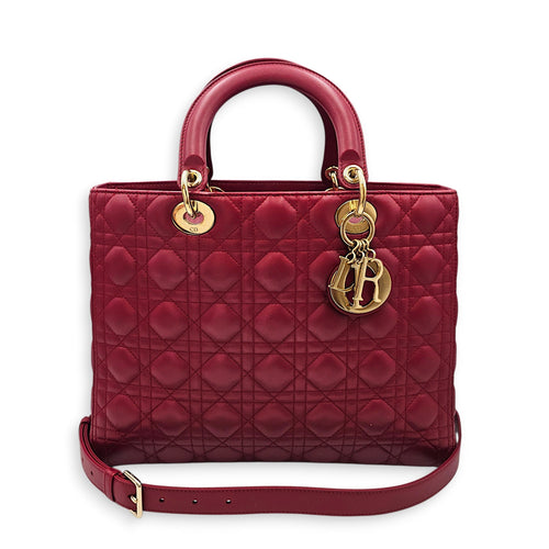 Large Lady Dior 32 Red Top Handle Bag in Lambskin Gold hardware CL2601-19093 3