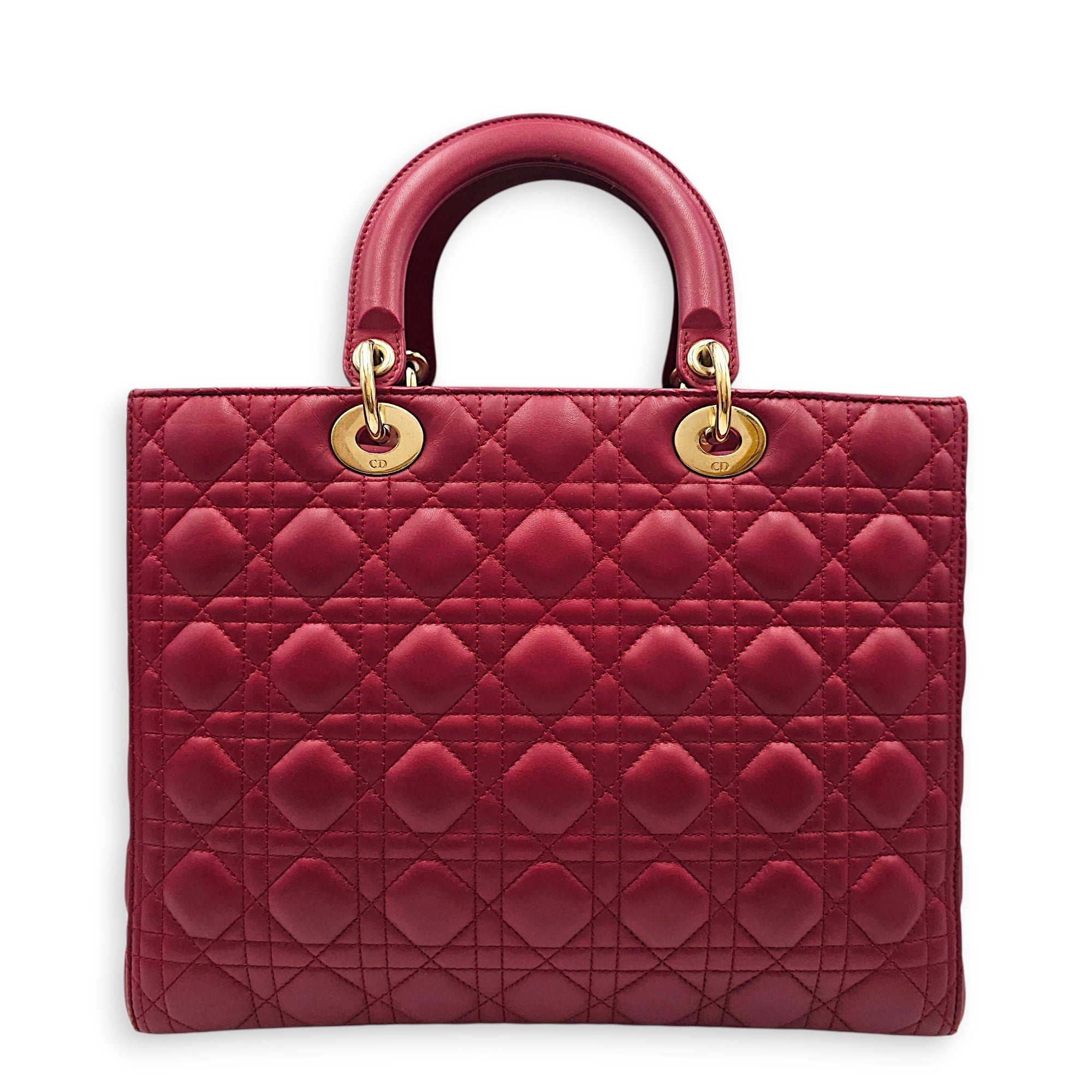 Large Lady Dior 32 Red Top Handle Bag in Lambskin Gold hardware CL2601-19093 2