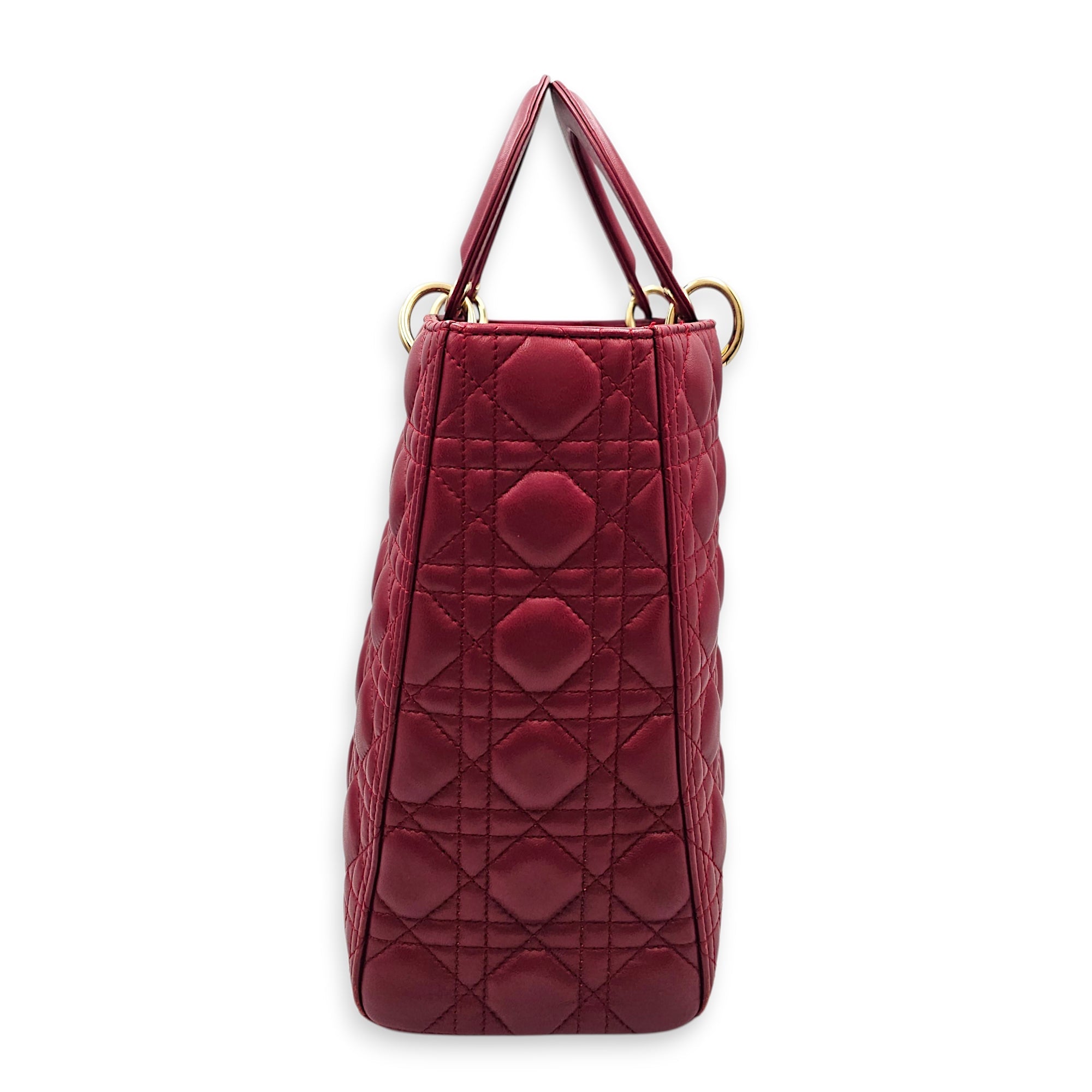 Large Lady Dior 32 Red Top Handle Bag in Lambskin Gold hardware CL2601-19093 5