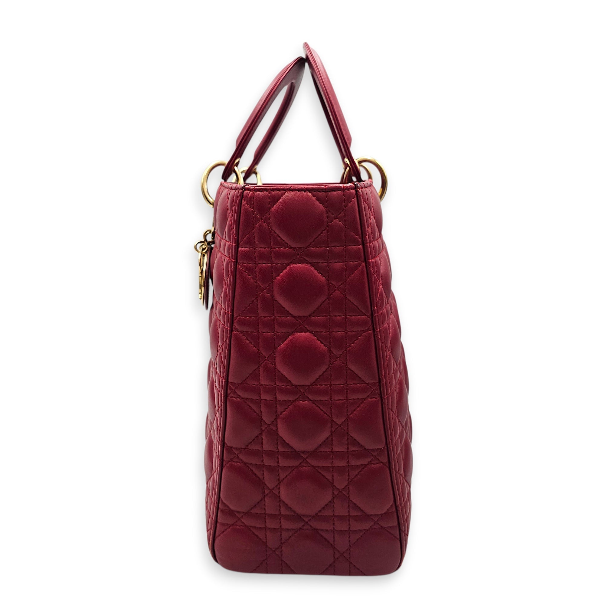 Large Lady Dior 32 Red Top Handle Bag in Lambskin Gold hardware CL2601-19093 4