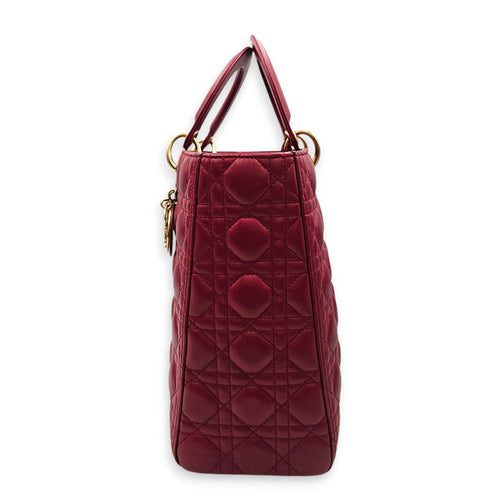 Large Lady Dior 32 Red Top Handle Bag in Lambskin Gold hardware CL2601-19093 4