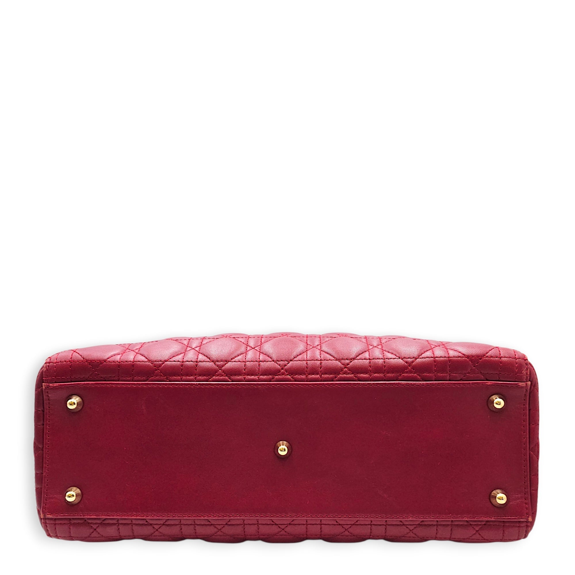 Large Lady Dior 32 Red Top Handle Bag in Lambskin Gold hardware CL2601-19093 6