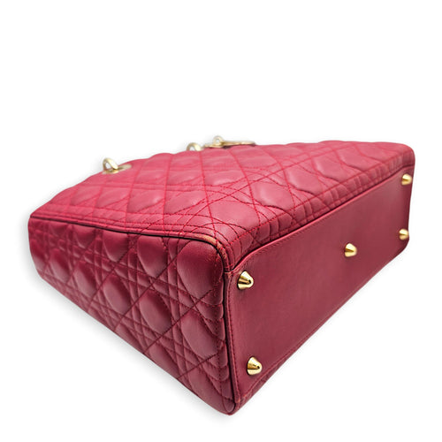 Large Lady Dior 32 Red Top Handle Bag in Lambskin Gold hardware CL2601-19093 7