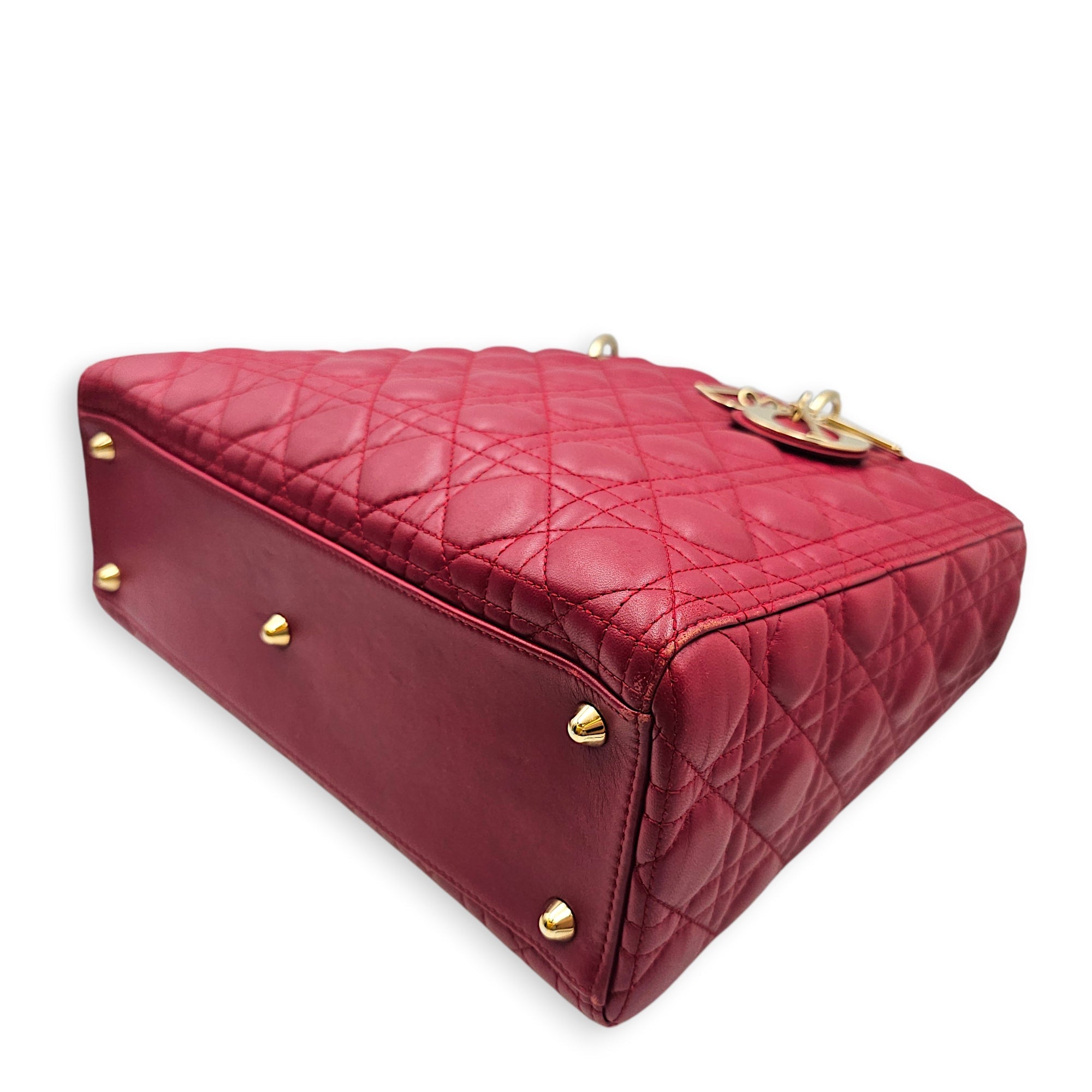 Large Lady Dior 32 Red Top Handle Bag in Lambskin Gold hardware CL2601-19093 8
