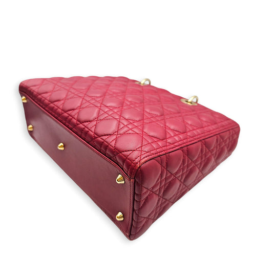 Large Lady Dior 32 Red Top Handle Bag in Lambskin Gold hardware CL2601-19093 9