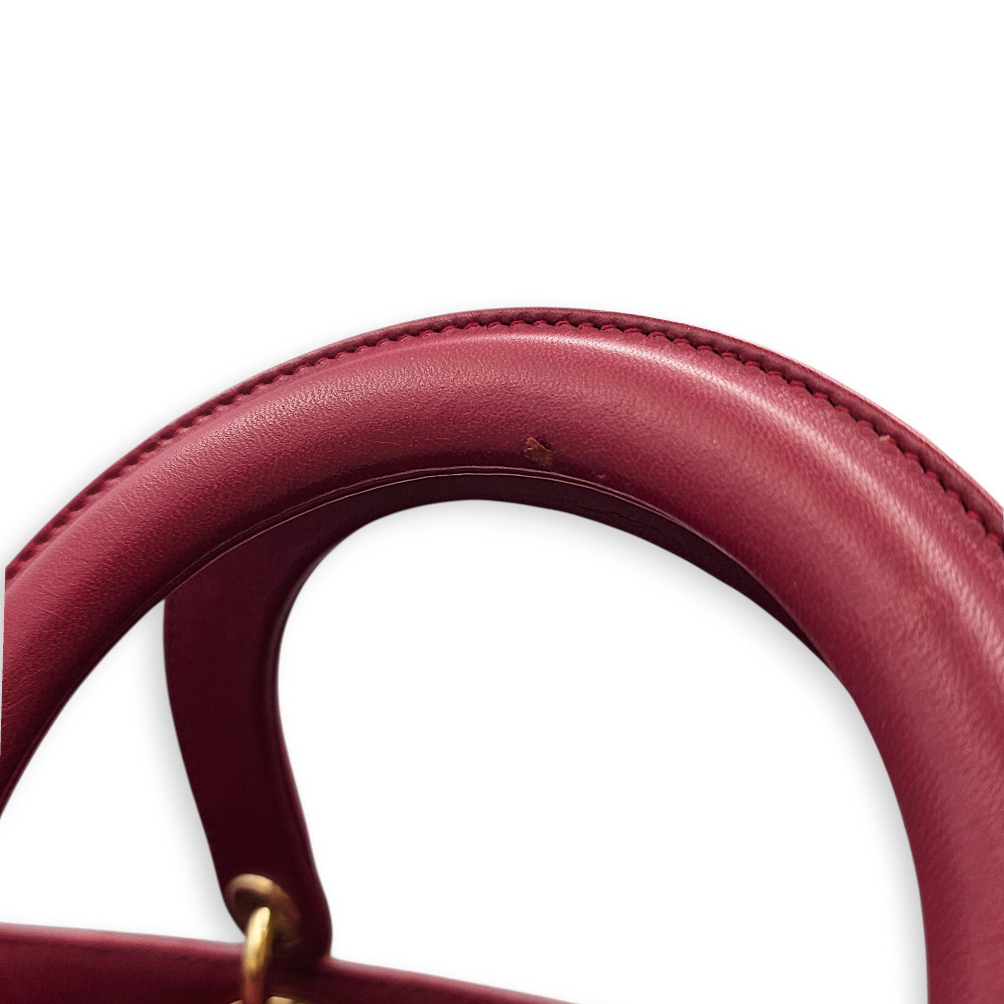 Large Lady Dior 32 Red Top Handle Bag in Lambskin Gold hardware