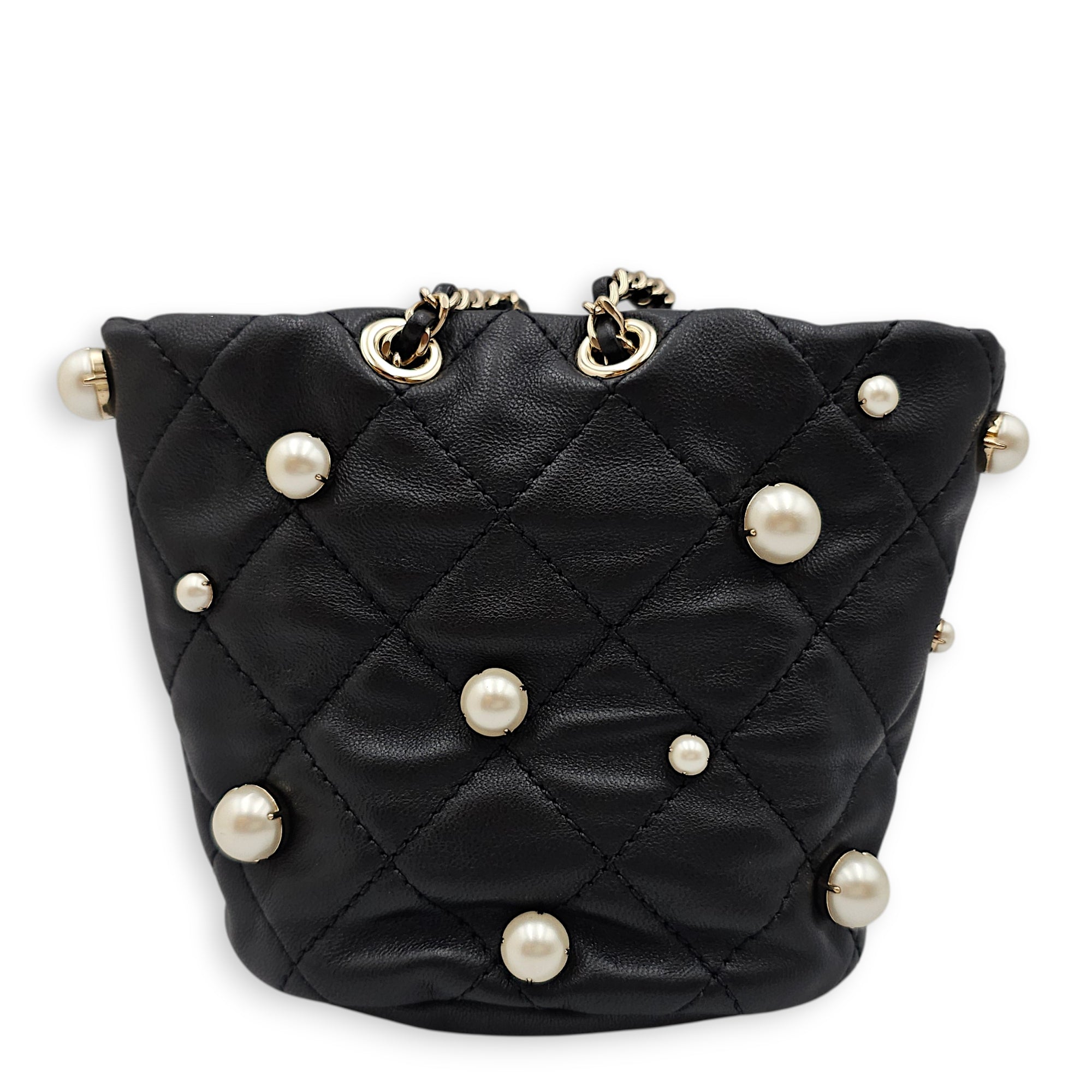 Mini About Pearls Bucket Bag Black Crossbody Bag in Lambskin Gold hardware