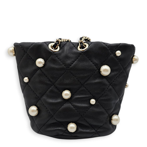 Mini About Pearls Bucket Bag Black Crossbody Bag in Lambskin Gold hardware