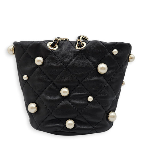 About Pearls Mini Black Bucket Bag in Lambskin Gold hardware CL2601-19102 2