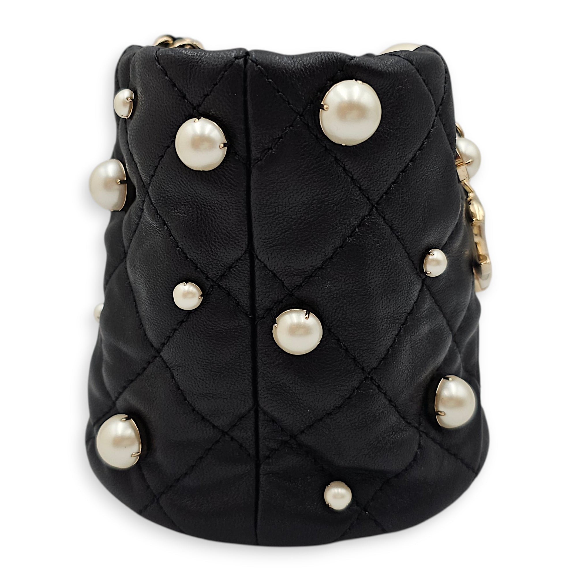 About Pearls Mini Black Bucket Bag in Lambskin Gold hardware CL2601-19102 3
