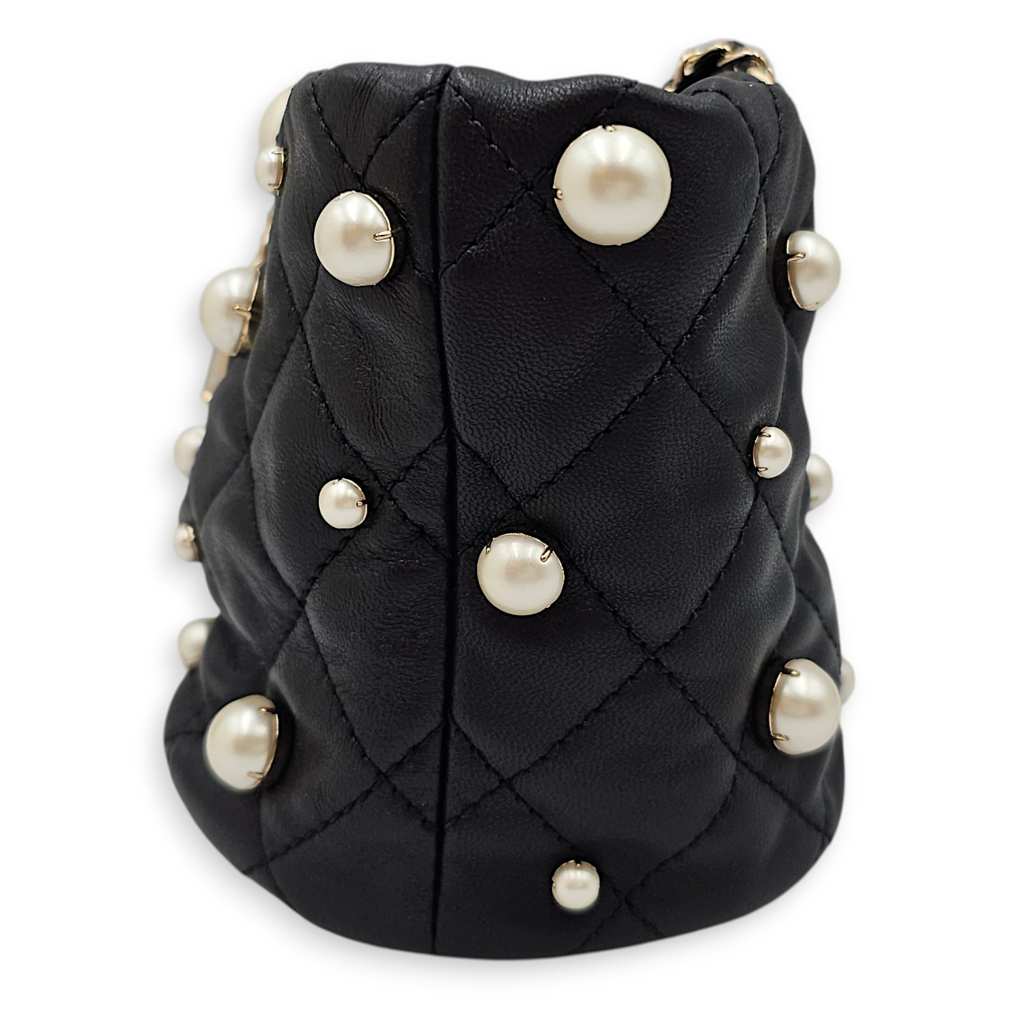 Mini About Pearls Bucket Bag Black Crossbody Bag in Lambskin Gold hardware