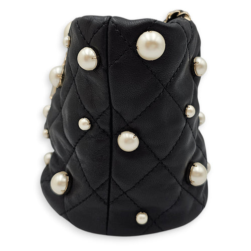Mini About Pearls Bucket Bag Black Crossbody Bag in Lambskin Gold hardware