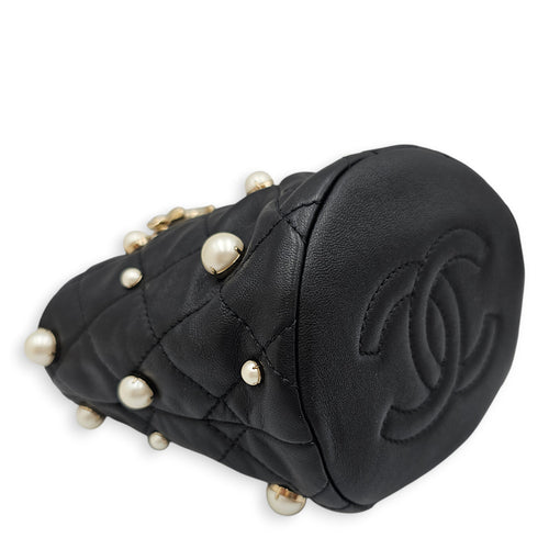 Mini About Pearls Bucket Bag Black Crossbody Bag in Lambskin Gold hardware