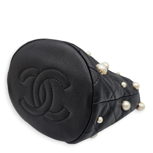 About Pearls Mini Black Bucket Bag in Lambskin Gold hardware CL2601-19102 7