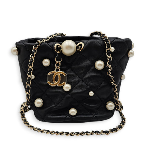 Mini About Pearls Bucket Bag Black Crossbody Bag in Lambskin Gold hardware
