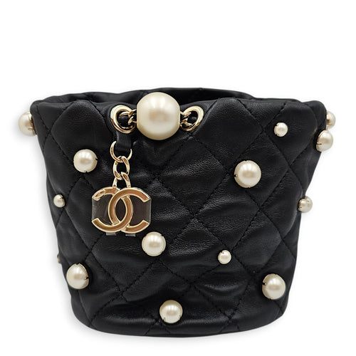 About Pearls Mini Black Bucket Bag in Lambskin Gold hardware CL2601-19102 1