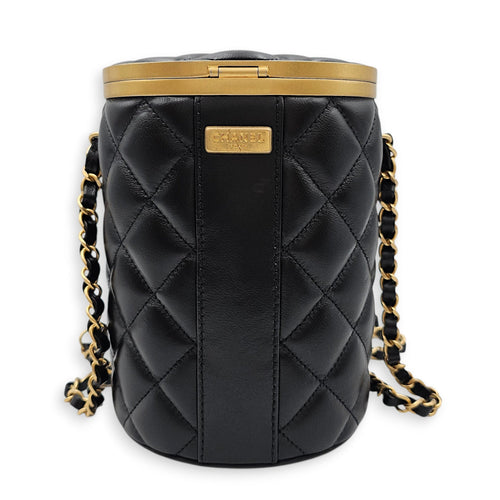 Crown Box Vanity Drum Black Shoulder Bag with Chain in Lambskin Gold hardware CL2601-19103 2