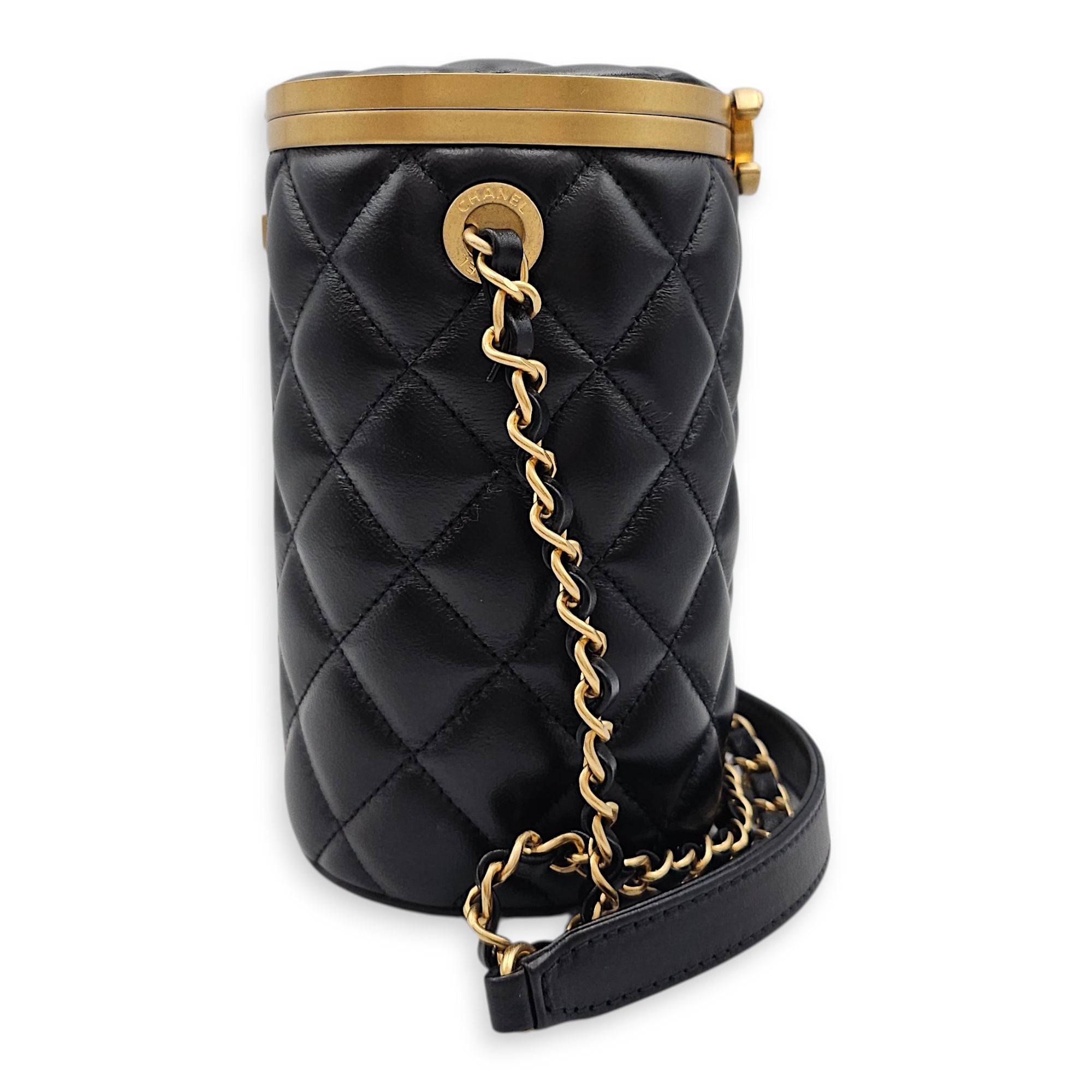 Crown Box Vanity Drum Black Shoulder Bag with Chain in Lambskin Gold hardware CL2601-19103 3