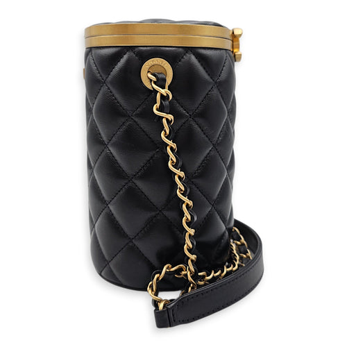 Crown Box Vanity Drum Black Shoulder Bag with Chain in Lambskin Gold hardware CL2601-19103 3