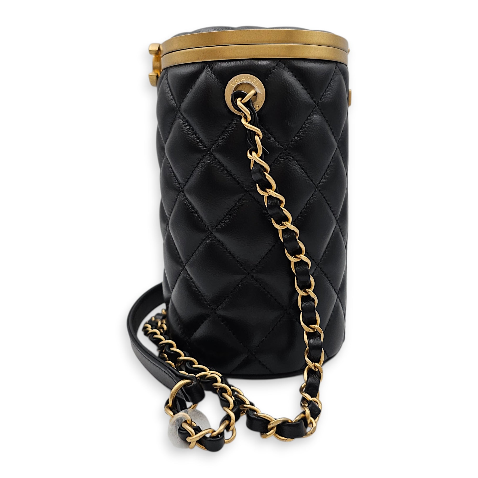 Crown Box Vanity Drum Black Shoulder Bag with Chain in Lambskin Gold hardware CL2601-19103 4
