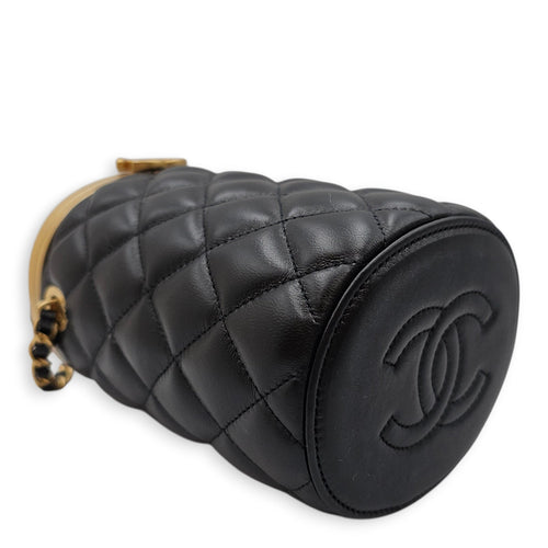 Crown Box Vanity Drum Black Shoulder Bag with Chain in Lambskin Gold hardware CL2601-19103 6