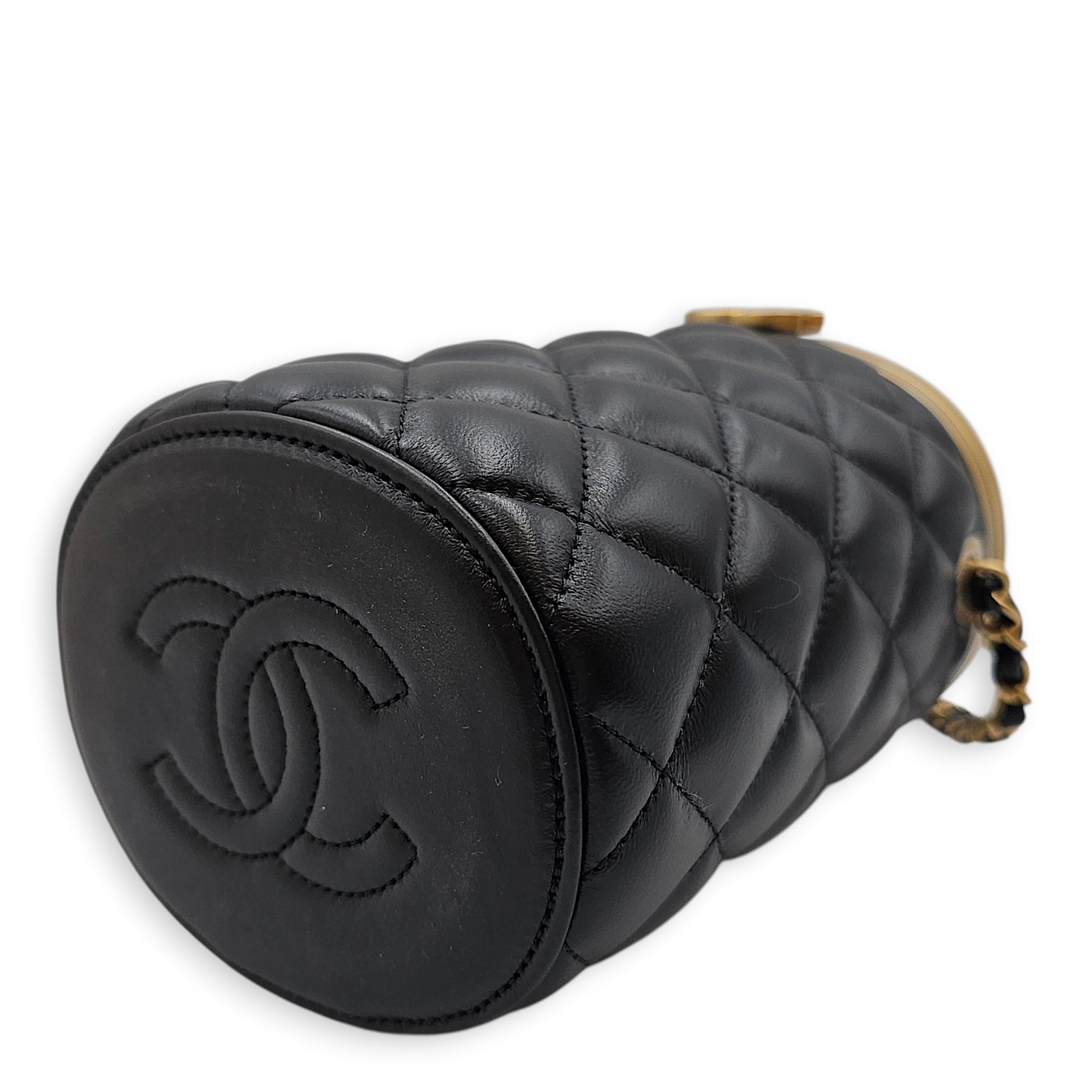 Crown Box Vanity Drum Black Shoulder Bag with Chain in Lambskin Gold hardware CL2601-19103 7