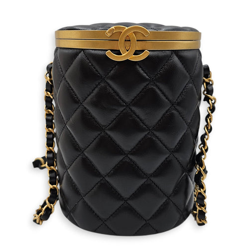 Crown Box Vanity Drum Black Shoulder Bag with Chain in Lambskin Gold hardware CL2601-19103 1