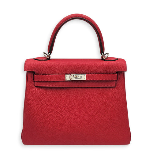 Kelly 25 Rouge Casaque in Togo Palladium hardware CL2601-19146 1