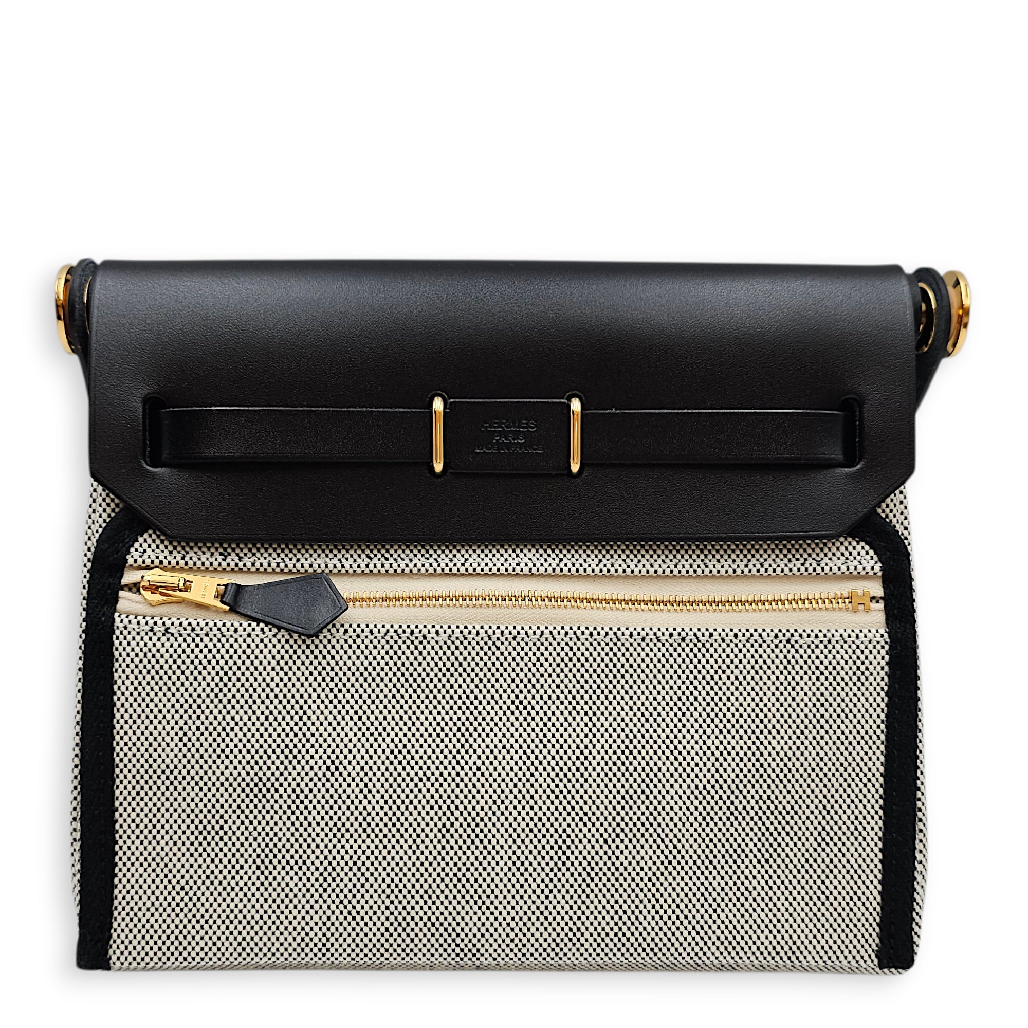 Herbag 20 Ecru-Noir/Noir in Vache Hunter/Toile Gold hardware