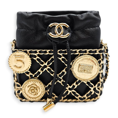 Air Pod Holder with Chain Black in Lambskin Gold hardware CL2601-19220 1