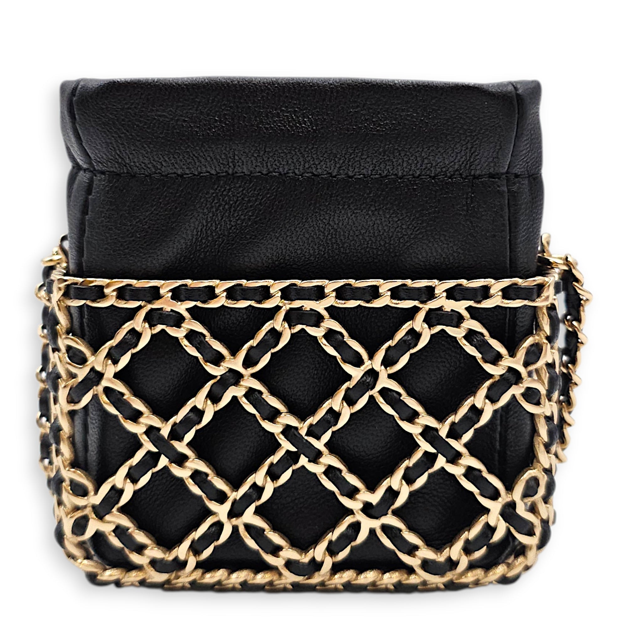 Air Pod Holder with Chain Black in Lambskin Gold hardware CL2601-19220 2