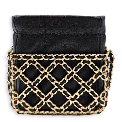 Air Pod Holder with Chain Black in Lambskin Gold hardware CL2601-19220 2