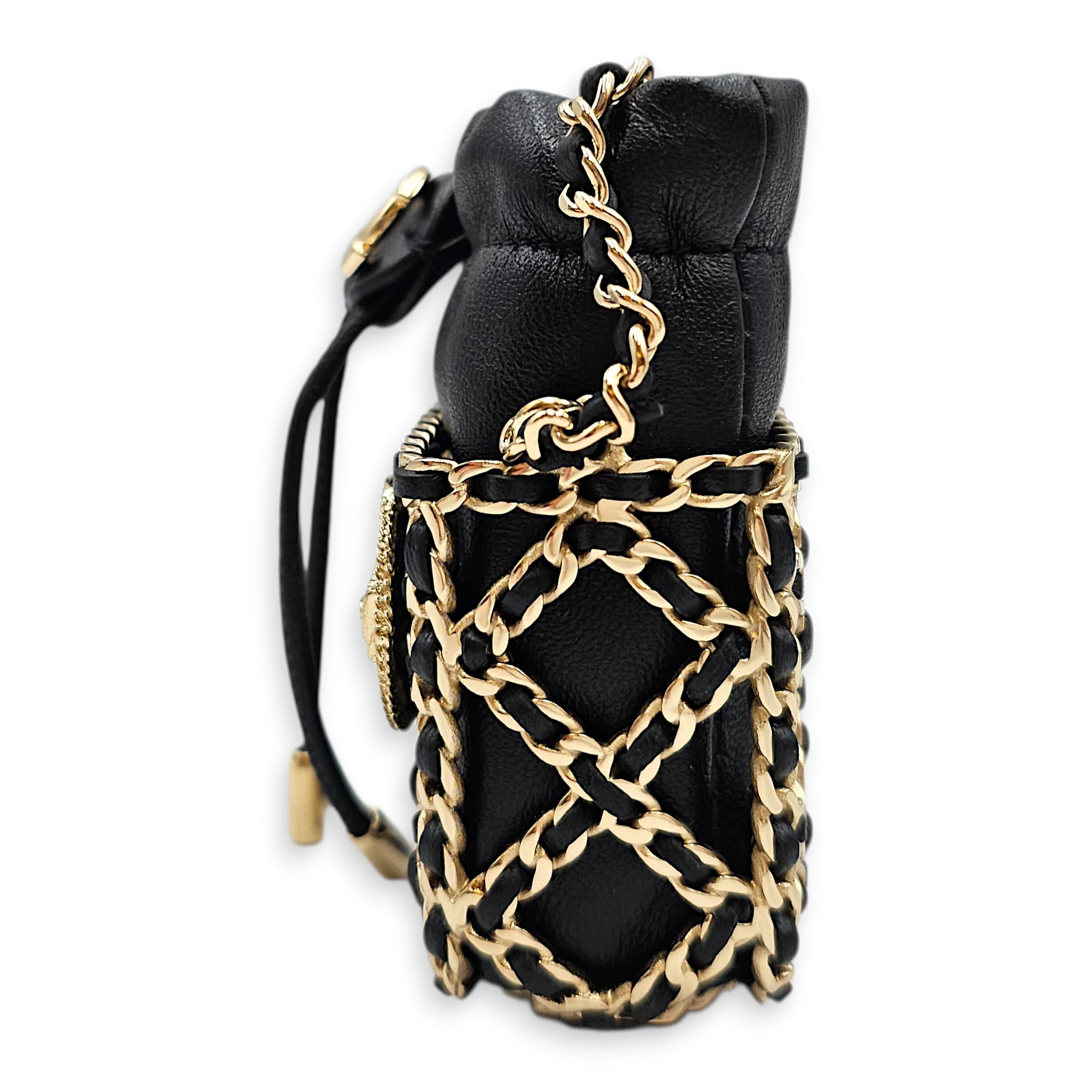 Air Pod Holder with Chain Black in Lambskin Gold hardware CL2601-19220 3