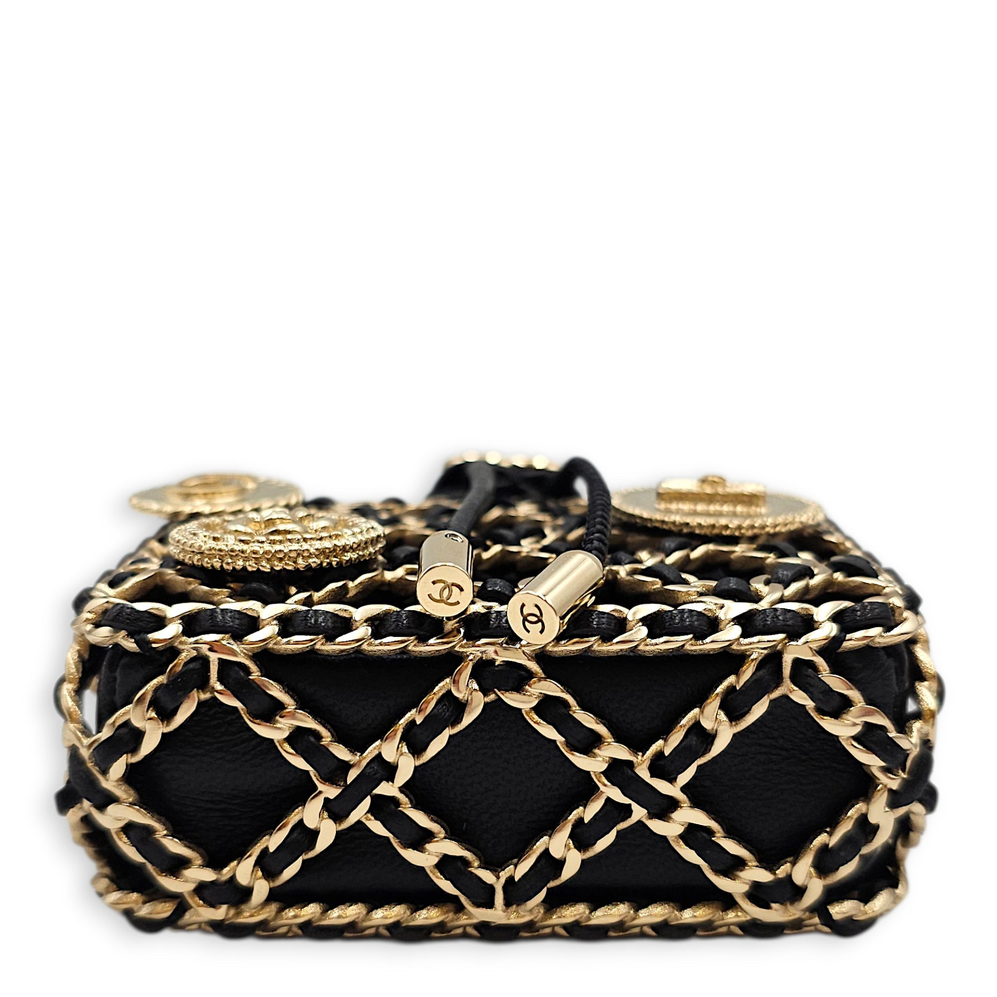 Air Pod Holder with Chain Black in Lambskin Gold hardware CL2601-19220 5