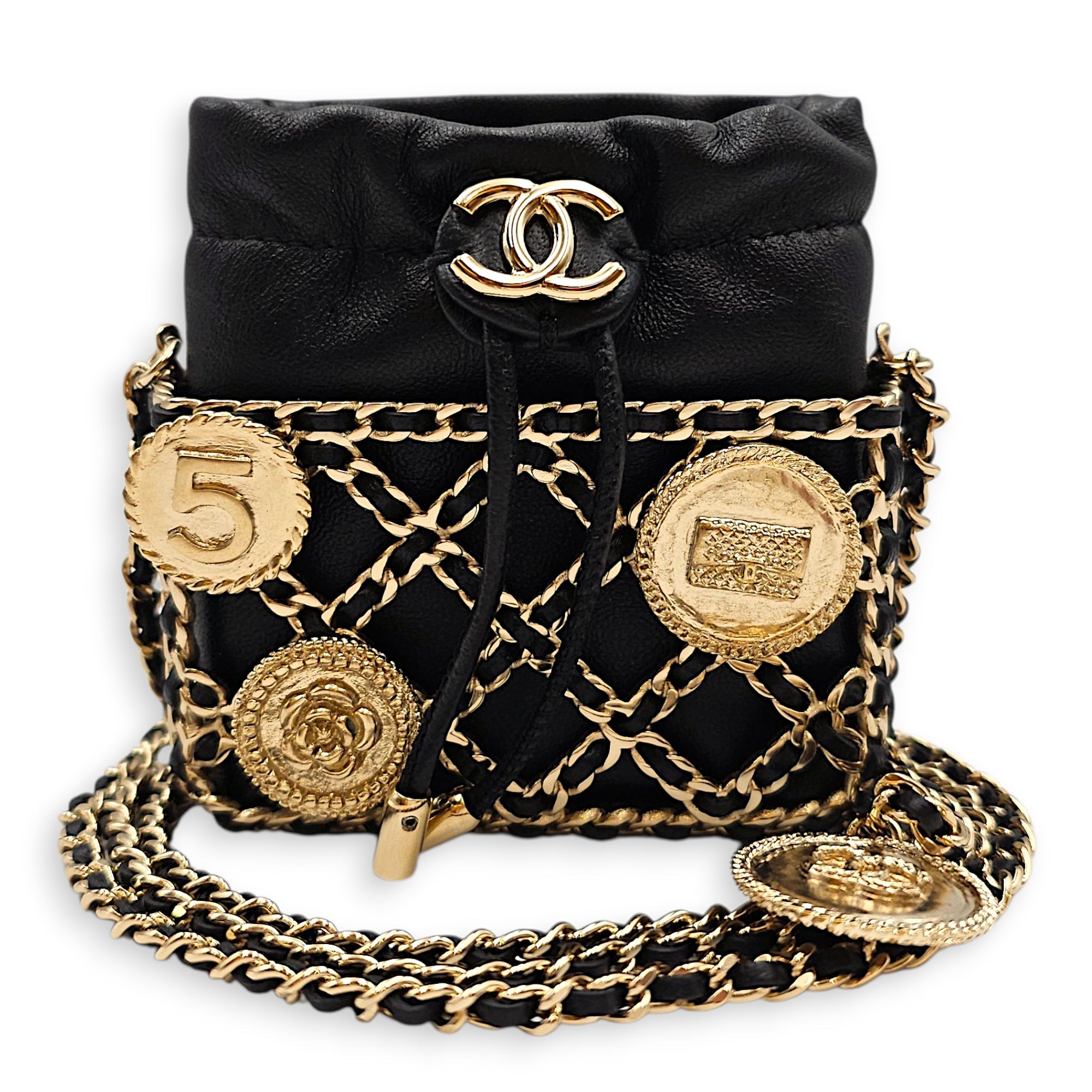 Air Pod Holder with Chain Black in Lambskin Gold hardware CL2601-19220 7