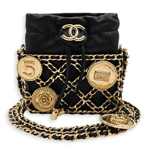 Air Pod Holder with Chain Black in Lambskin Gold hardware CL2601-19220 7
