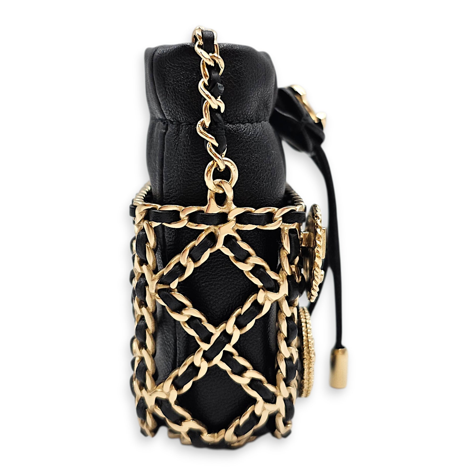 Air Pod Holder with Chain Black in Lambskin Gold hardware CL2601-19220 4