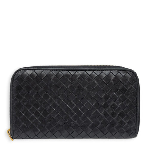 Intrecciato Long Leather Zip-around Wallet Black Wallet in Nappa Leather Gold hardware CL2602-19222 1
