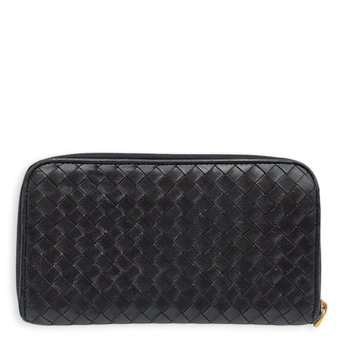 Intrecciato Long Leather Zip-around Wallet Black Wallet in Nappa Leather Gold hardware CL2602-19222 2