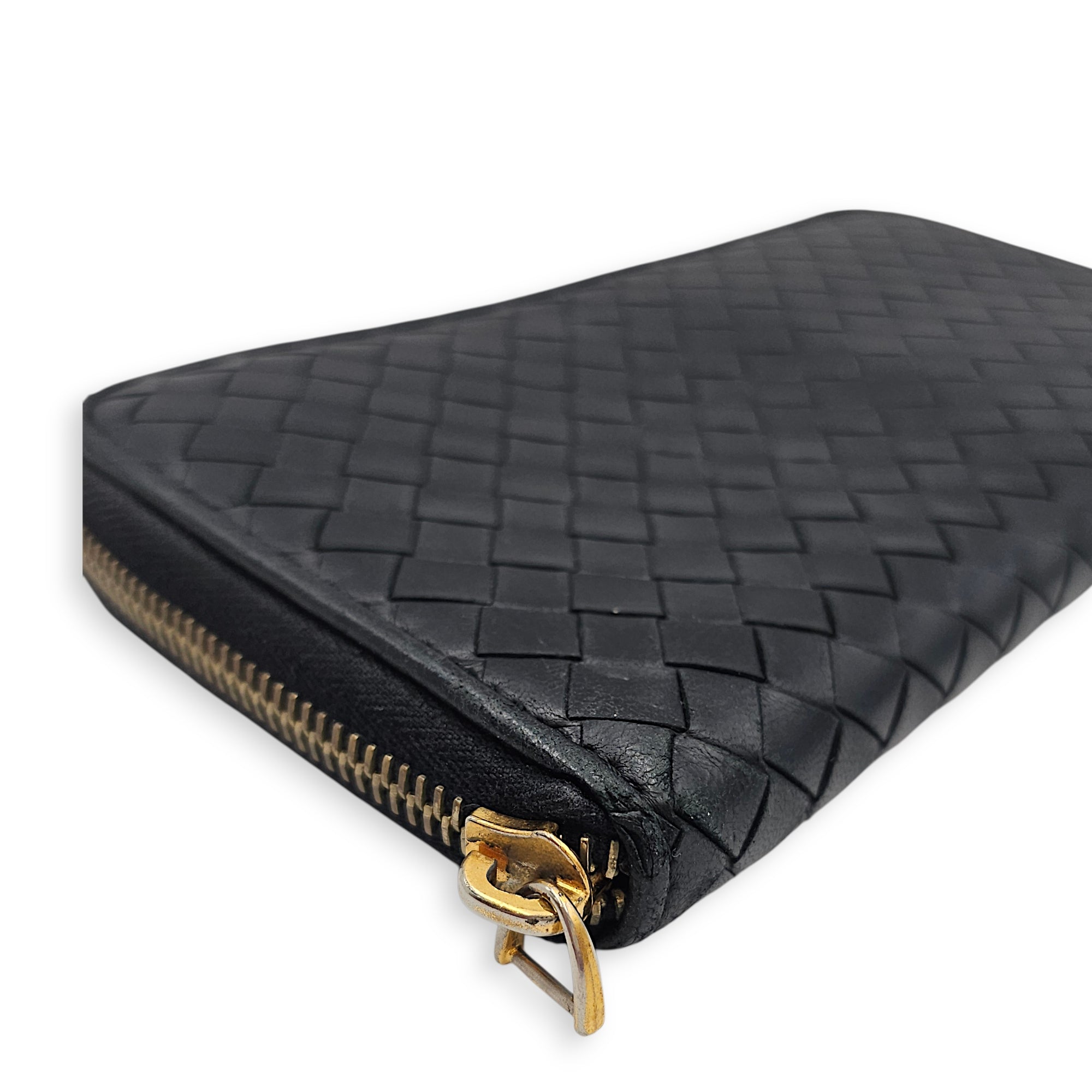 Intrecciato Long Leather Zip-around Wallet Black Wallet in Nappa Leather Gold hardware CL2602-19222 8